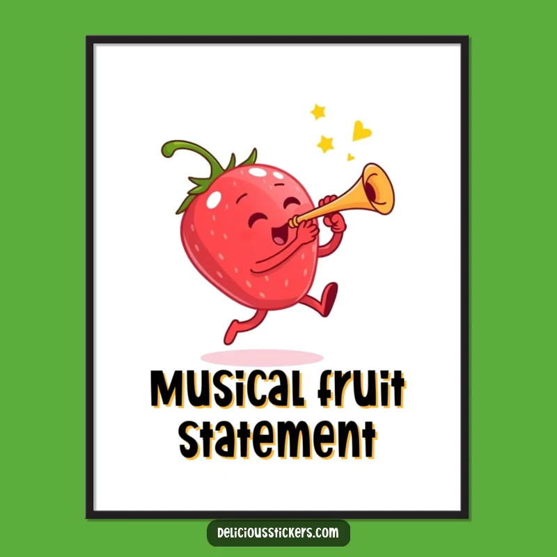 Funny Strawberry Poster: Vibrant Musical Fruit Art for Decor