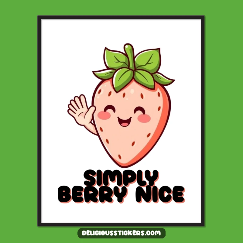 Funny Strawberry Wave Poster - Cheerful Fruit Character Art for a Happy Space
