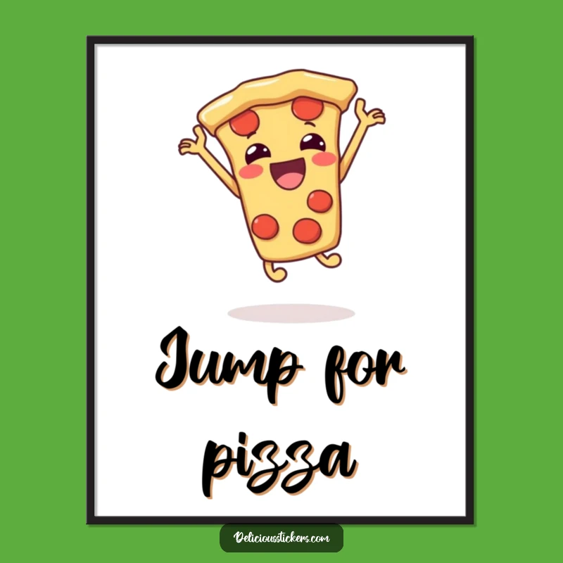 Funny Pizza Slice Jumping Poster: Bring Joyful Cartoon Art to Your Walls