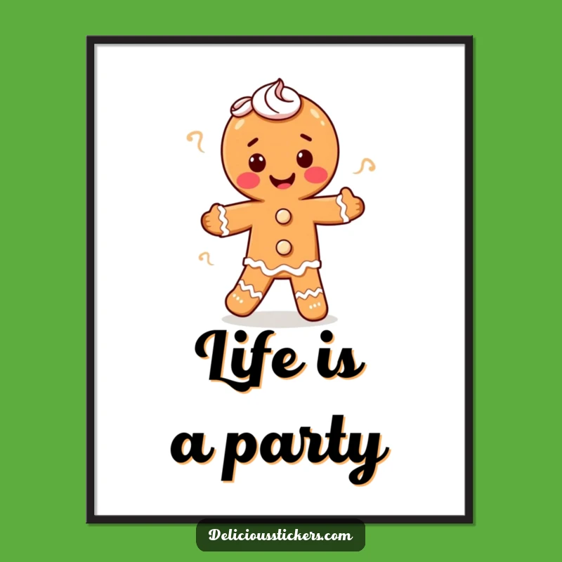 Funny Gingerbread Man Poster - Whimsical Jigging Baker Art for Walls