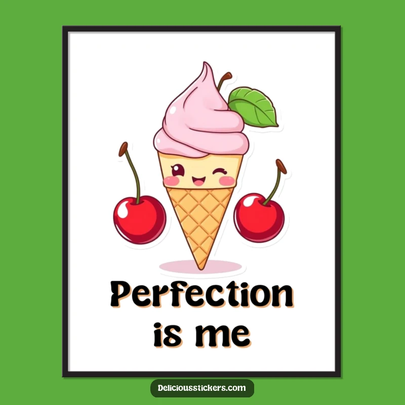 Funny Ice Cream Cone Poster - Whimsical Cherry Balance Art for Walls