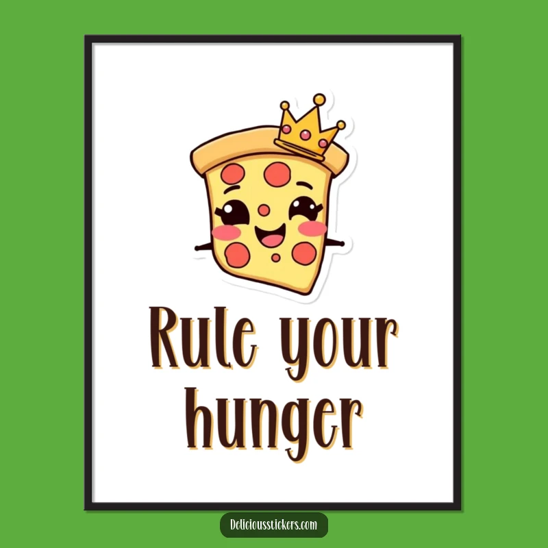 Funny Pizza Poster: Crown Slice Art Print - Regal Wall Decor!