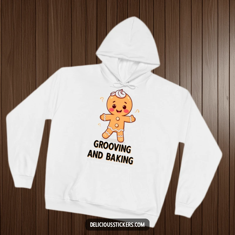 Funny gingerbread man doing a jig with frosting, this cozy hoodie brings holiday cheer and humor, a great funny gift.