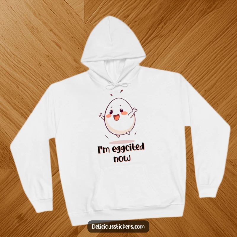 Funny hoodie featuring a happy egg character doing a silly flip, perfect for staying warm and amused on chilly mornings.