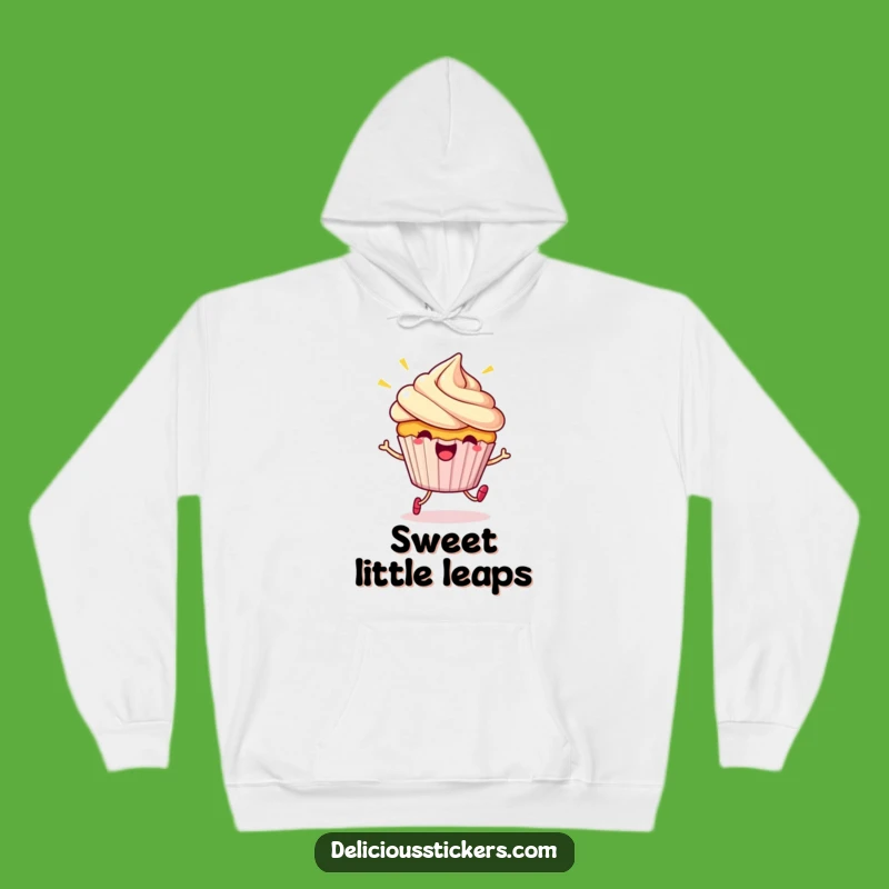 Funny Cupcake Hop Hoodie: Beaming Character Jumps, Cozy Gift!