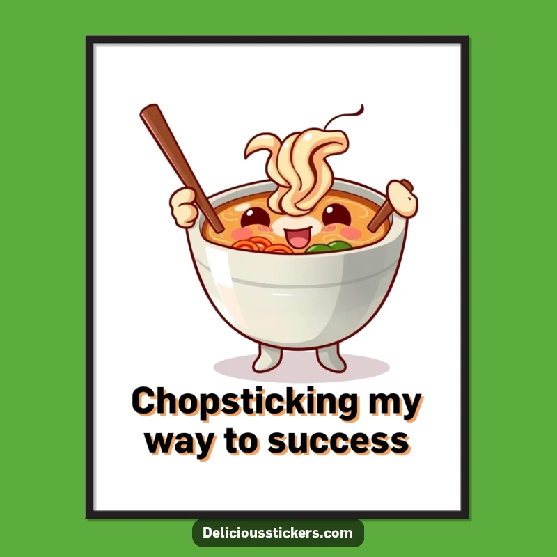 Free Printable Ramen Wall Art: Funny Chopstick Waving Bowl Downloadable Decor