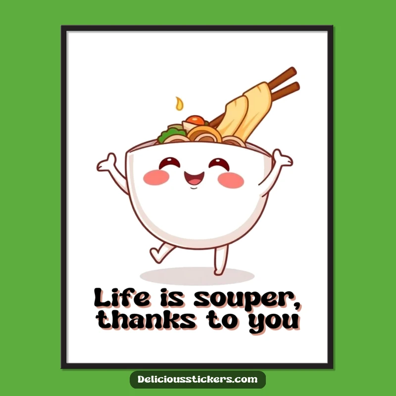 Free Printable Ramen Wall Art: Dancing Noodle Bowl, Funny Downloadable Home Decor