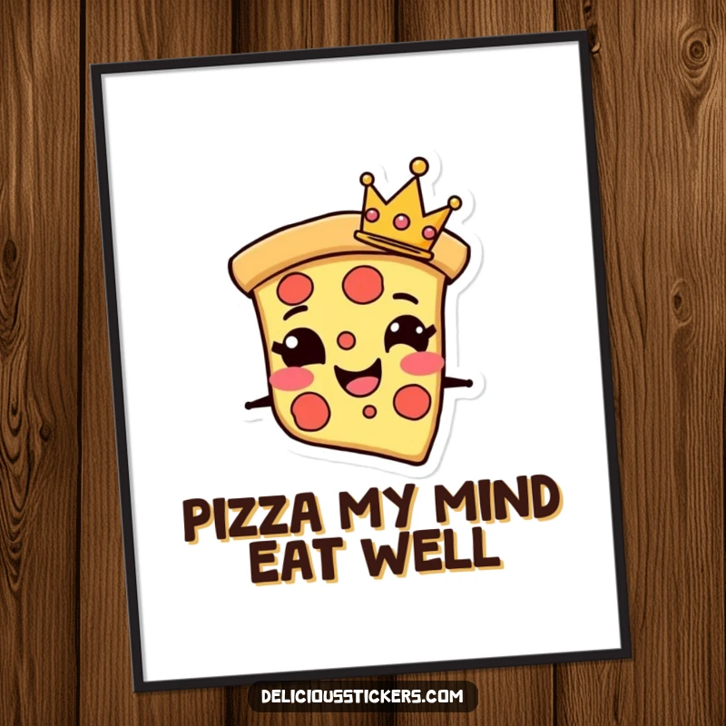 Funny Free Printable Wall Art: A grinning pizza slice character wearing a tiny crown, adding a whimsical and regal touch to decor.