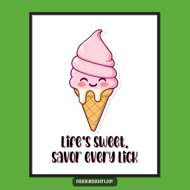 Free Printable Wall Art: Joyful Melting Ice Cream Cone Character Funny Downloadable Decor