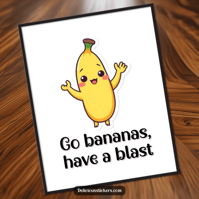 Funny Free Printable Wall Art: A shy banana character with a bashful expression, giving a small, funny wave.