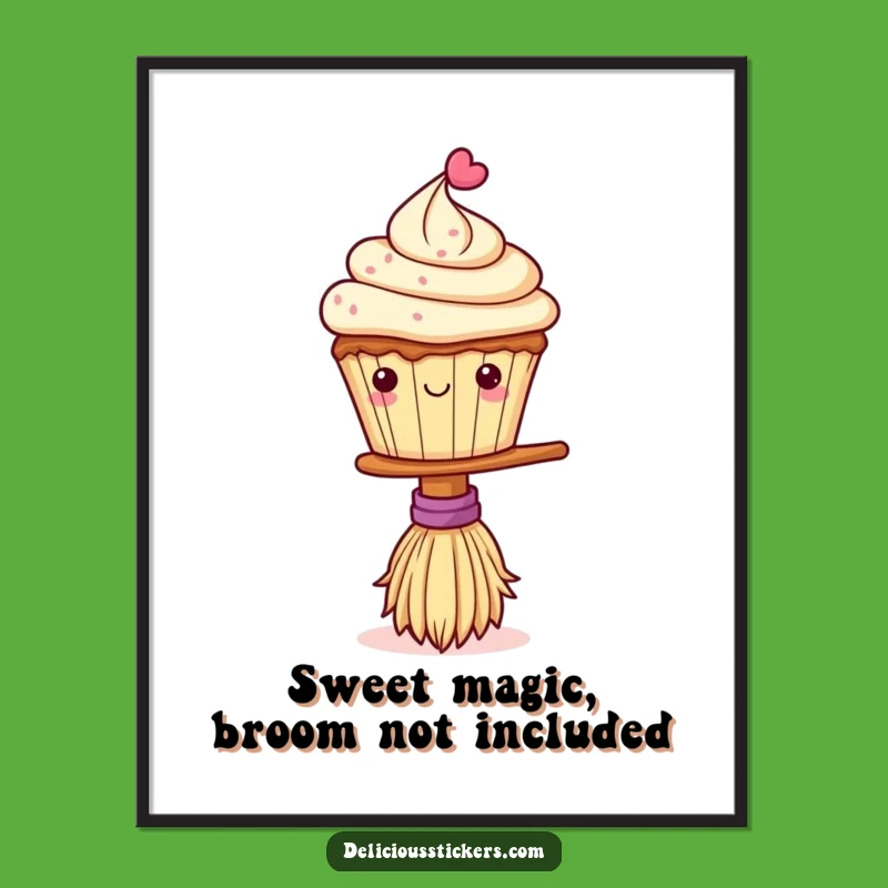 Funny Free Printable Wall Art: Cupcake Broomstick Whimsy Decor!