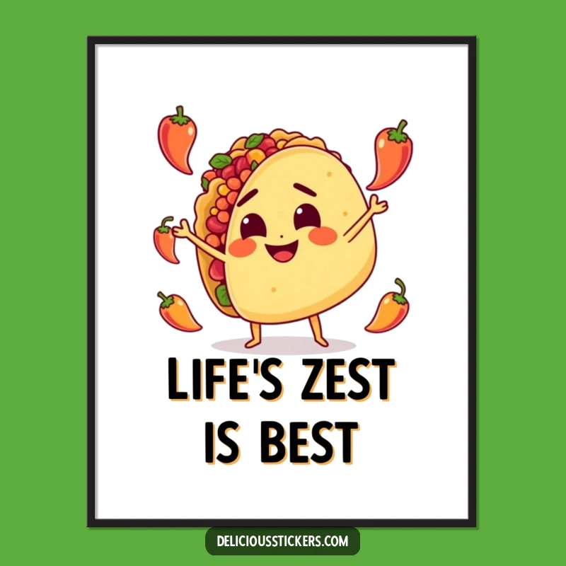Funny Free Printable Wall Art: Juggling Taco Character - Vibrant Foodie Decor - Downloadable!