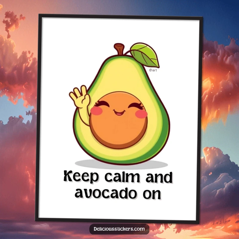 Funny Free Printable Wall Art: Winking Avocado Character Giving a Friendly Wave from its Central Pit
