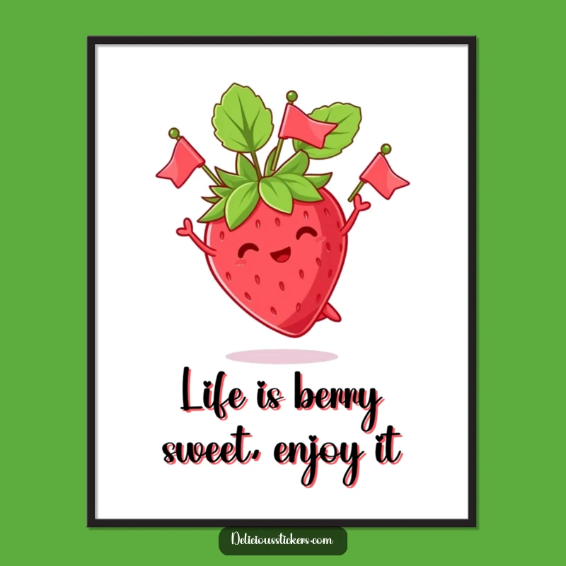 Funny Free Printable Wall Art: Jumping Strawberry Juggling Leaves - Downloadable Quirky Decor!