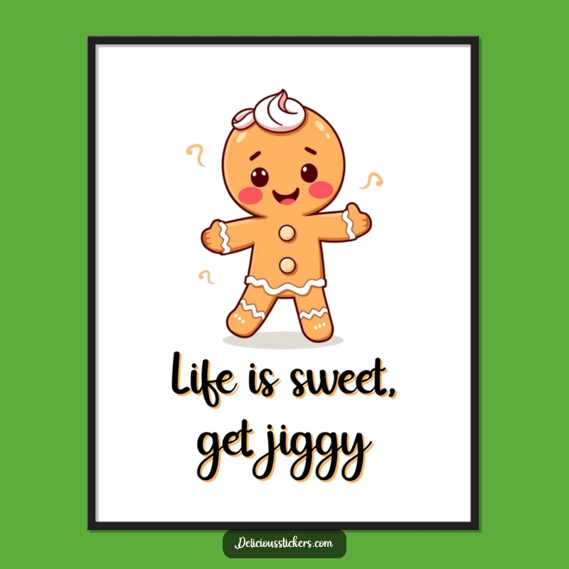 Funny Free Printable Wall Art: Dancing Gingerbread Man, Sweet Decor, Humorous Download.