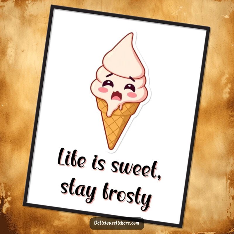 Funny Free Printable Wall Art: A single ice cream cone melts with delightful shock and sugary excitement, a sweet treat for walls.