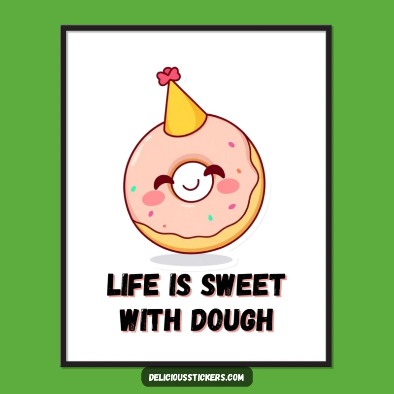 Free Printable Donut Wall Art: Giggling Party Hat Donut Downloadable Decor