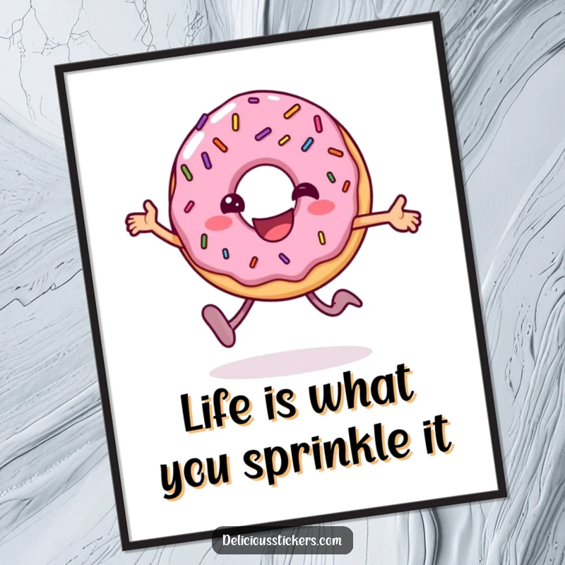 Funny Free Printable Wall Art: A Sprinkled Donut Doing a Joyful Hop, Bringing Sweetness to Room Decor