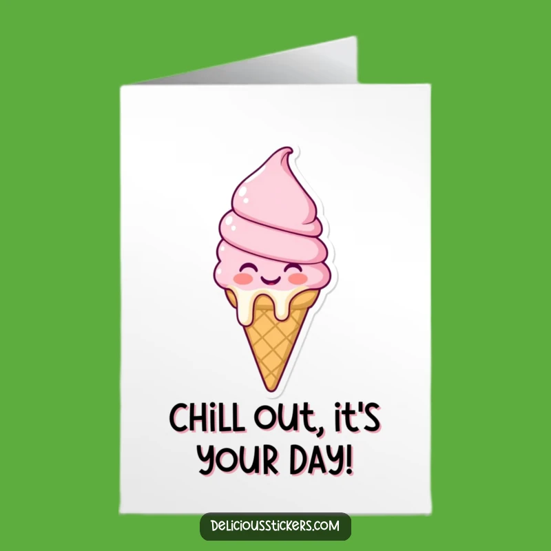 Free Printable Birthday Card: Happy Melting Ice Cream Cone Joyful Design Downloadable Gift