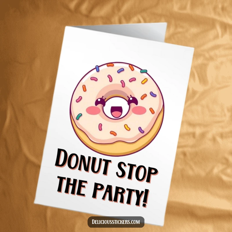 Funny Free Printable Birthday Card: A happy donut with colorful sprinkles bouncing energetically, spreading birthday cheer.