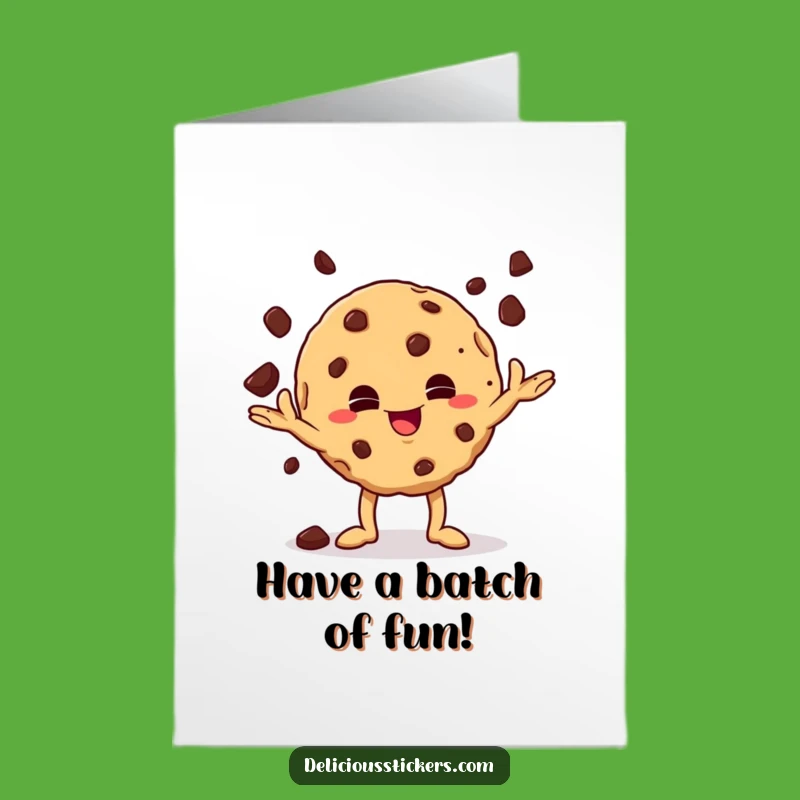 Free Printable Bday Card: Mischievous Cookie Juggling Chips Fun Design Downloadable Gift