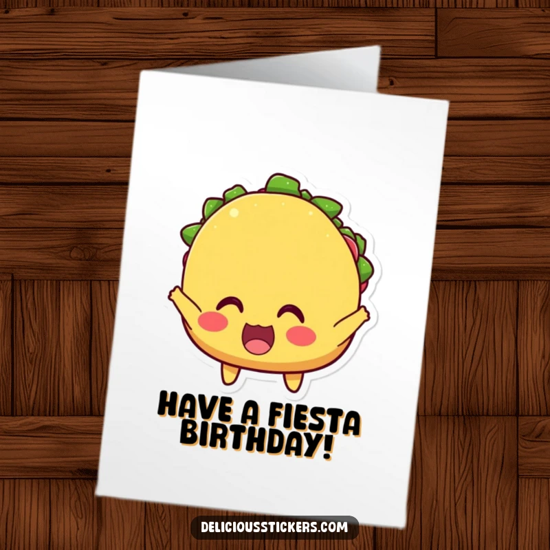 Funny Free Printable Birthday Card: A taco with wide eyes cheers enthusiastically, ready to celebrate a birthday.
