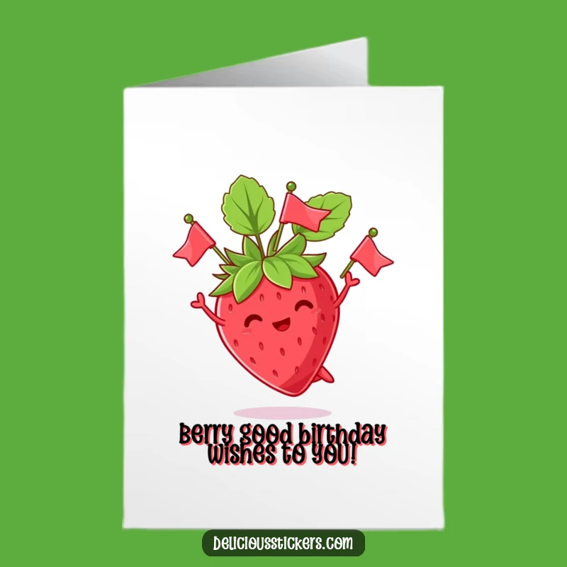 Free Printable Birthday Card: Funny Jumping Strawberry Juggling Leaves - Downloadable Fun!