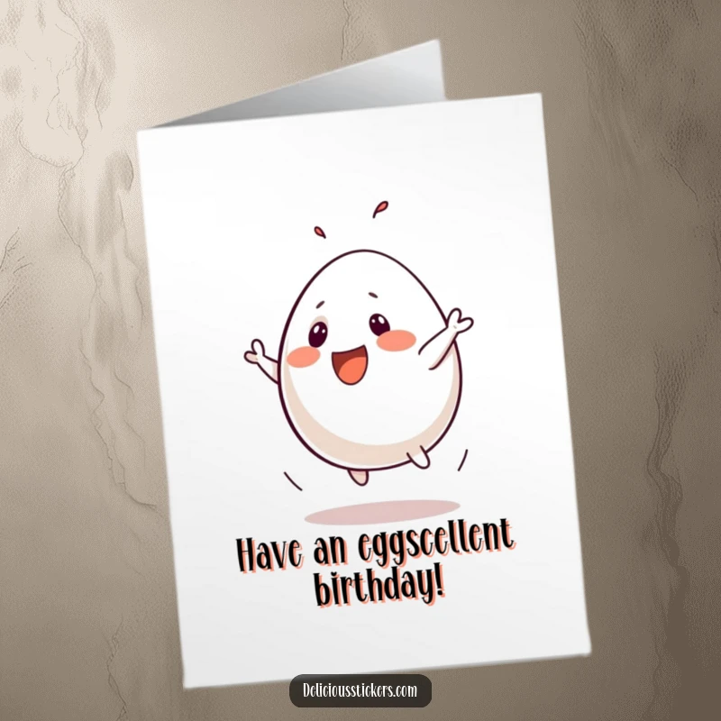 Funny Free Printable Birthday Card: A cheerful egg bounces and performs a silly flip, celebrating a special day.