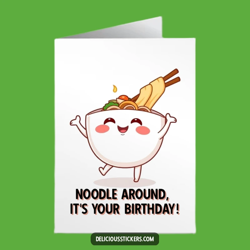 Free Printable Ramen Birthday Card: Funny Dancing Noodle Bowl, Downloadable DIY Gift