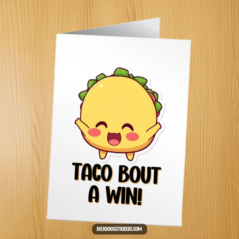 Funny Free Printable Congratulations Card: A vibrant taco with wide eyes cheers loudly, celebrating a fantastic achievement.