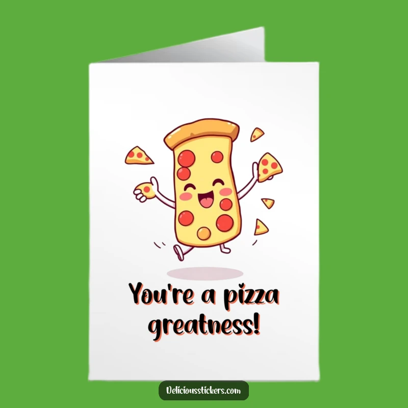 Free Printable Congrats Card: Hilarious Pizza Juggling Slice, Instant Download