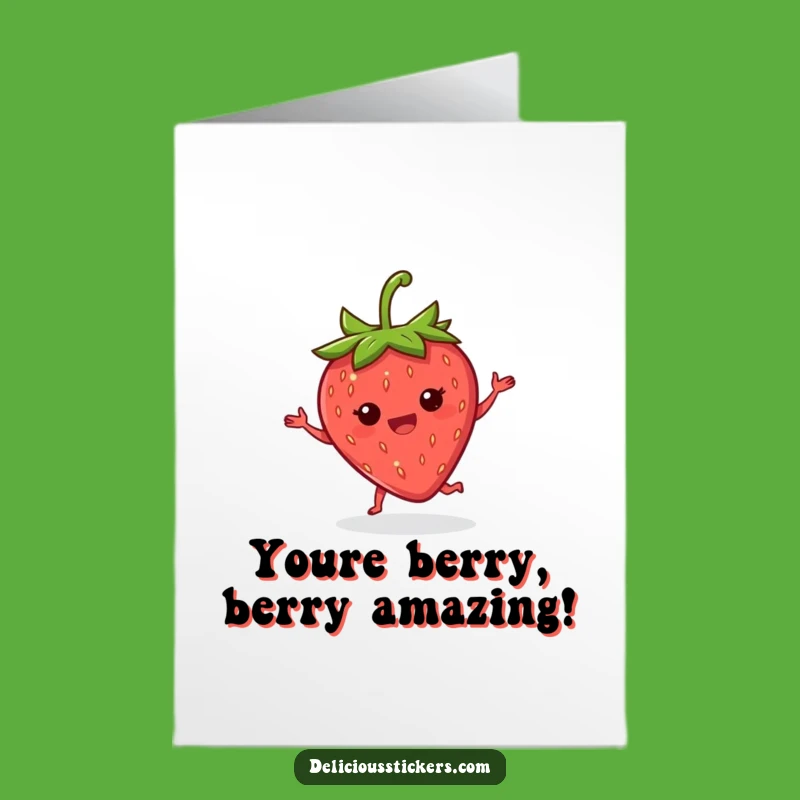 Free Printable Congratulations Card: Dancing Strawberry for a Fruity Downloadable Gift