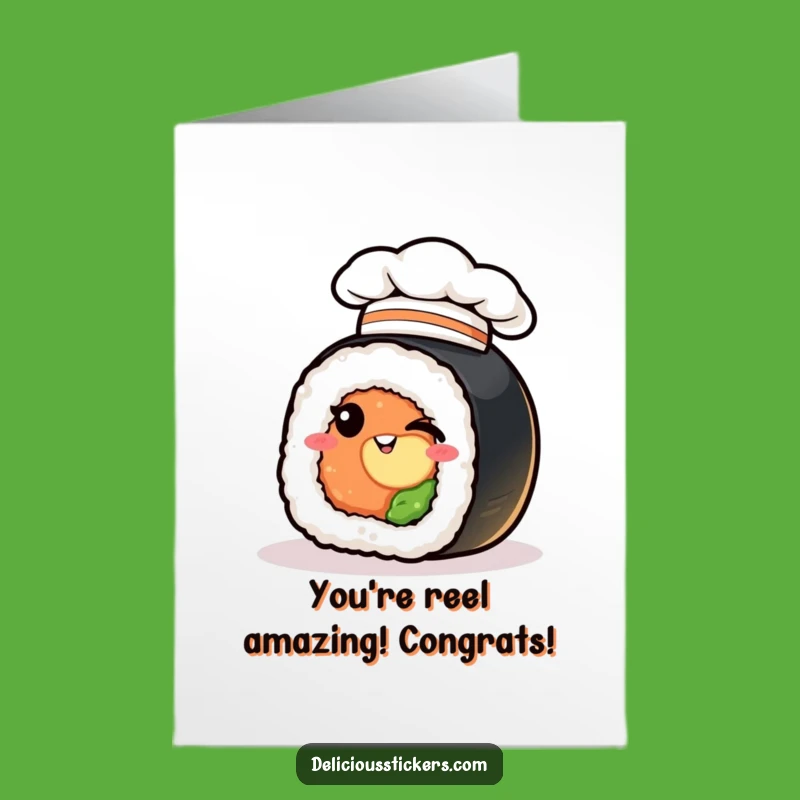 Free Printable Sushi Congrats Card: Winking Chef Roll, Downloadable DIY Gift