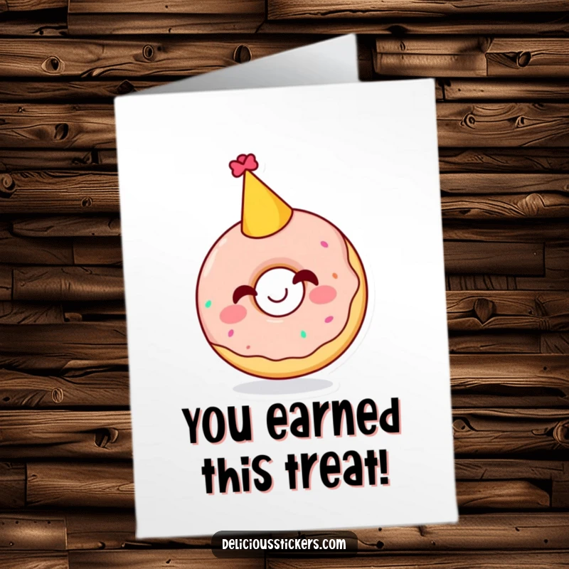 Funny Free Printable Congratulations Card: A joyful doughnut character in a party hat, giggling with delight.