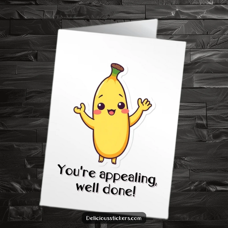 Funny Free Printable Congratulations Card: A shy banana character offering a small, hesitant, yet friendly wave.