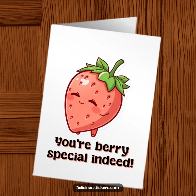 Funny Free Printable Congratulations Card: A strawberry character tipping its hat and winking, celebrating a proud moment.