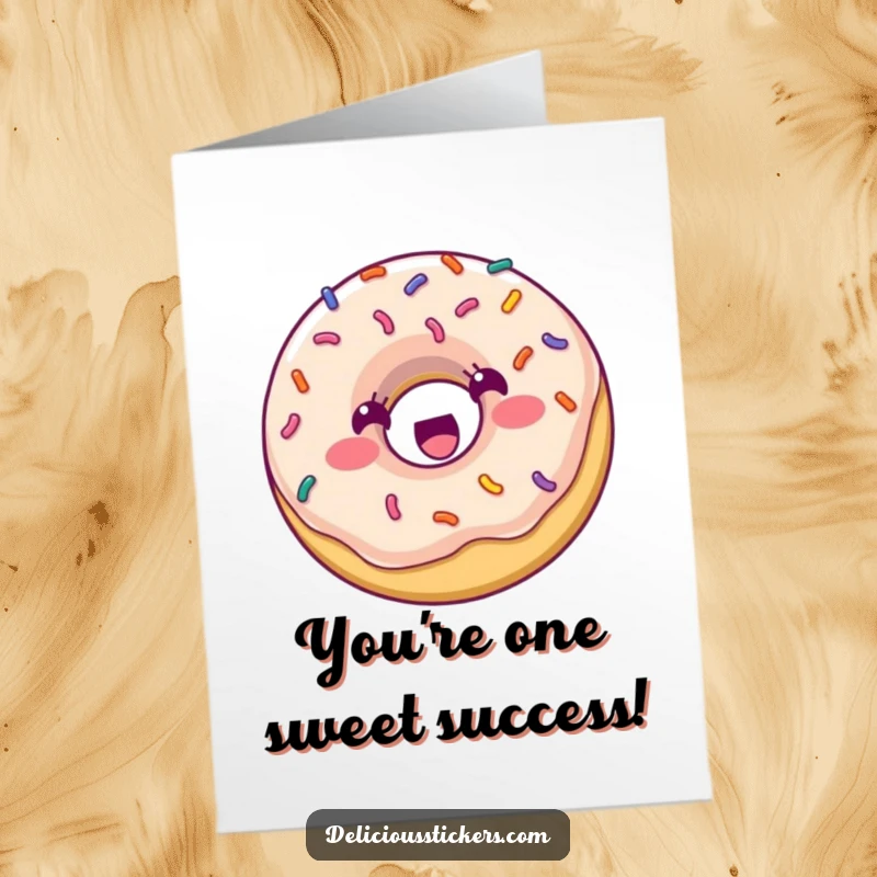 Funny Free Printable Congratulations Card: An excited donut with sprinkles bouncing high, celebrating a fantastic achievement.
