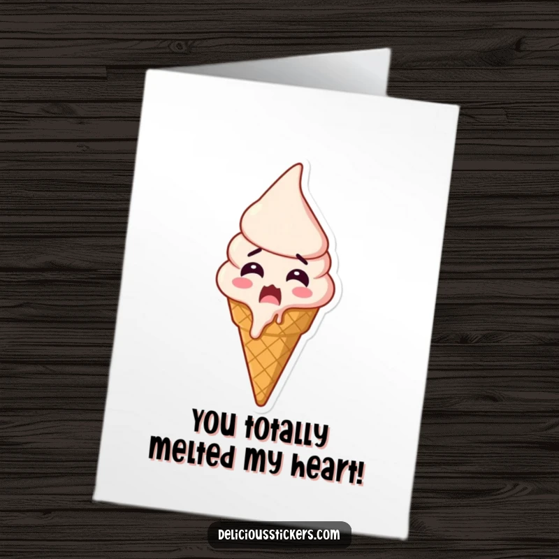 Funny Free Printable Congrats Card: An ice cream cone reacts with delightful shock and melting excitement to amazing news.