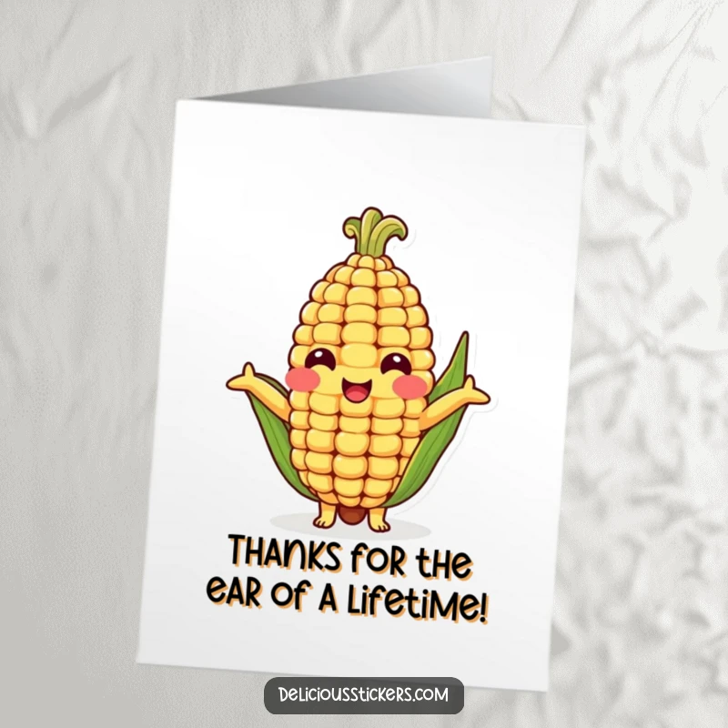Funny Free Printable Thank You Card with a cheerful corn cob character, arms outstretched, ready to give a hug of thanks.