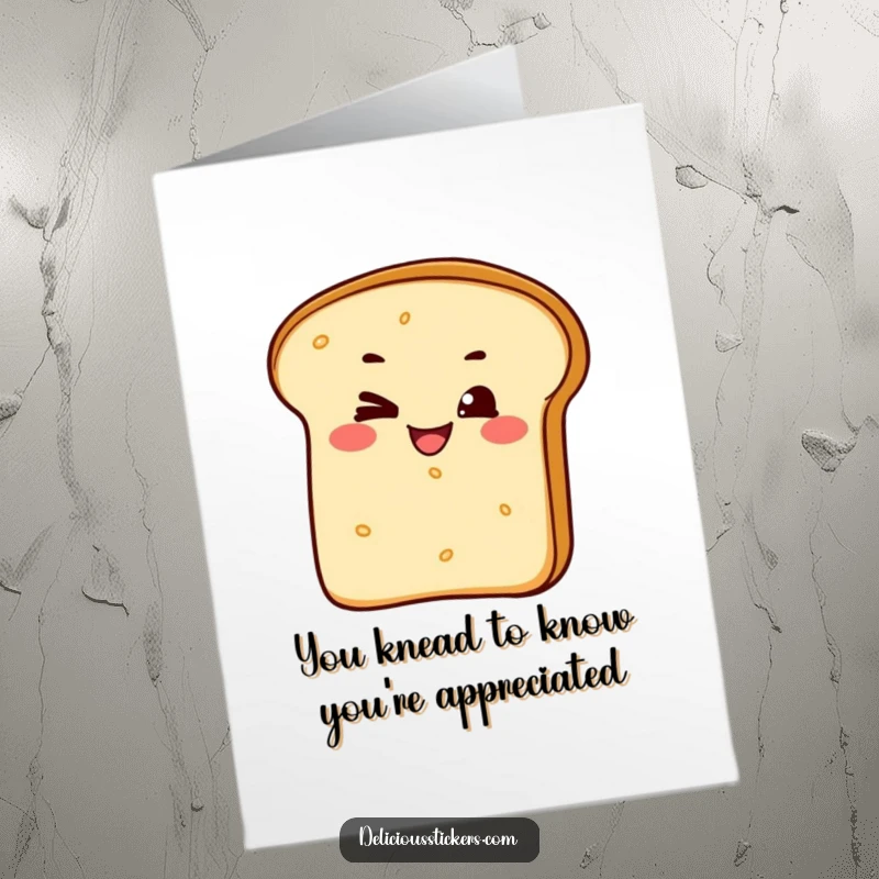 Funny Free Printable Thank You Card: A bread loaf with a mischievous grin and wink extends thanks.
