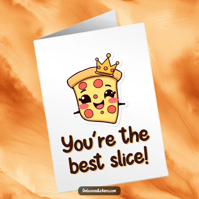 Funny Free Printable Thank You Card: A grinning pizza slice character wearing a tiny crown, conveying thankful appreciation with a smile.