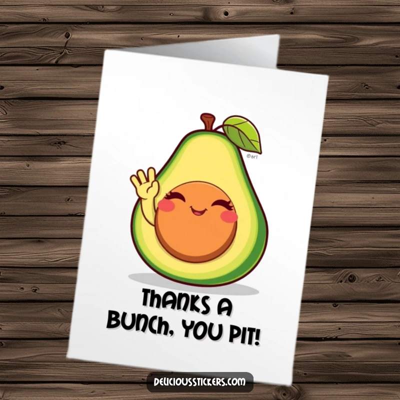 Funny Free Printable Thank You Card: A Winking Avocado Character Waving Merrily from its Pit