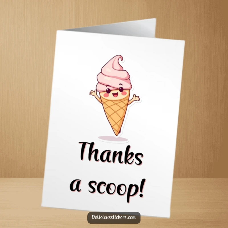 Funny Free Printable Thank You Card: Ice Cream Cone Doing a Happy Dance, Expressing Gratitude Playfully