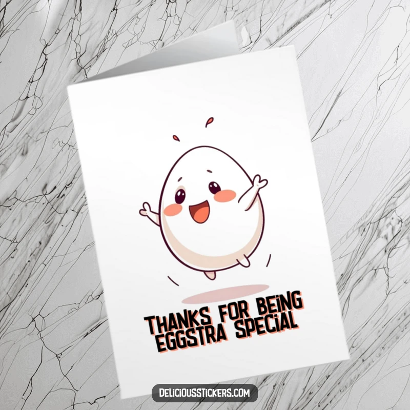 Funny Free Printable Thank You Card: A happy egg does a silly flip, sending thanks with a cheerful spin.