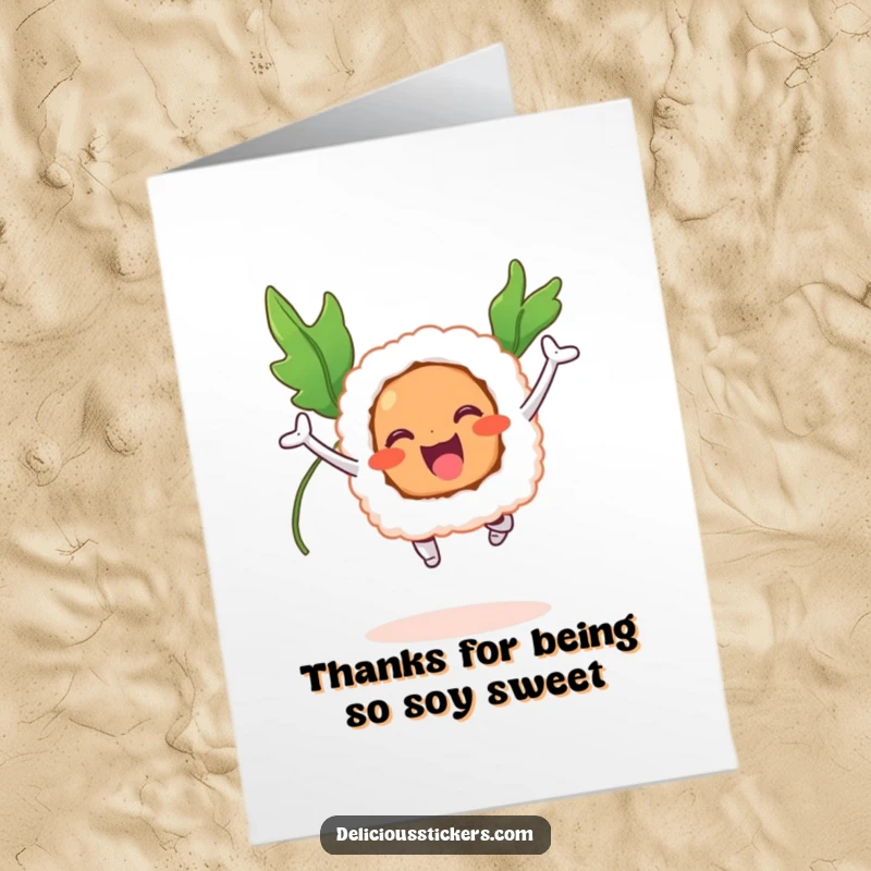 Funny Free Printable Thank You Card: A sushi roll with seaweed wings jumps with gratitude and joy.
