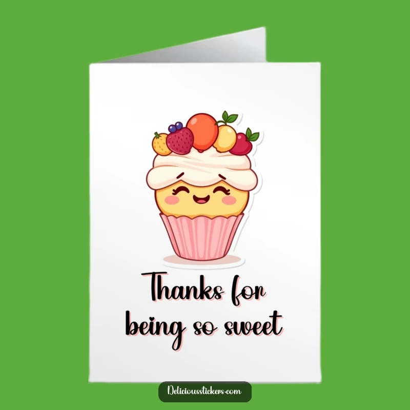 Free Printable Thank You Card: Giggling Cupcake Fruit Crown, Cheerful Humorous Downloadable Gift