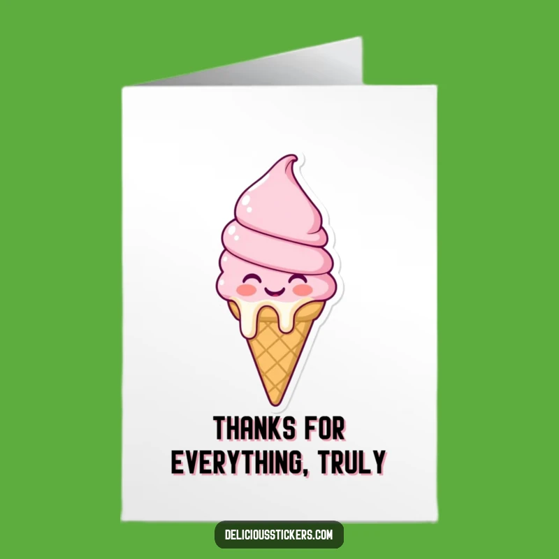 Free Printable Thank You Card: Melting Ice Cream Cone Gratitude Design Downloadable Gift