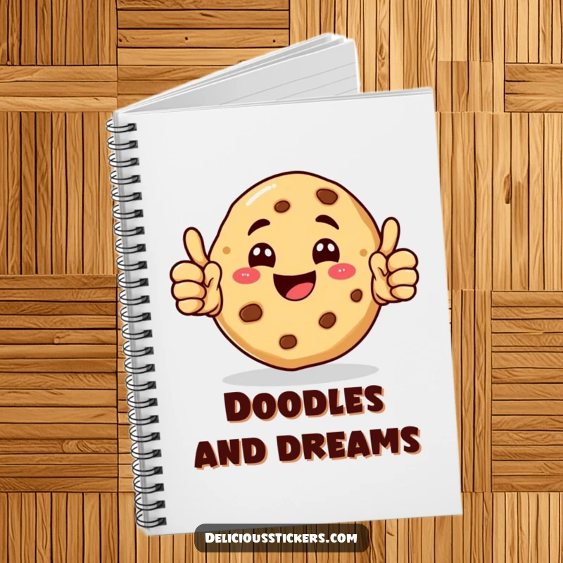 Funny Cookie Notebook with a happy cookie character giving double thumbs up, perfect for jotting down ideas.