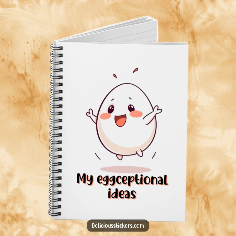 Funny notebook featuring a playful egg character doing a silly flip, ideal for capturing notes with a humorous touch.