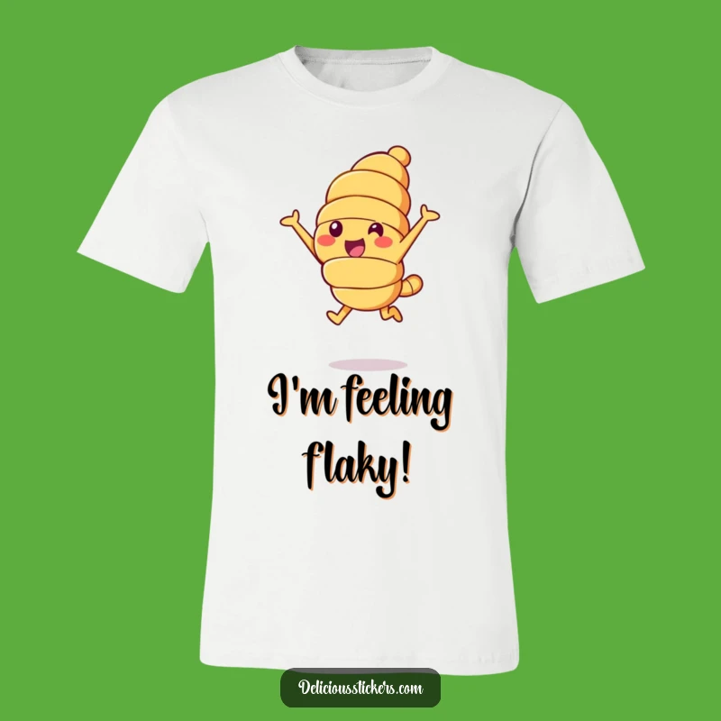 Funny Croissant Leap T-Shirt: Baked Goods Bliss, Energetic Humorous Apparel